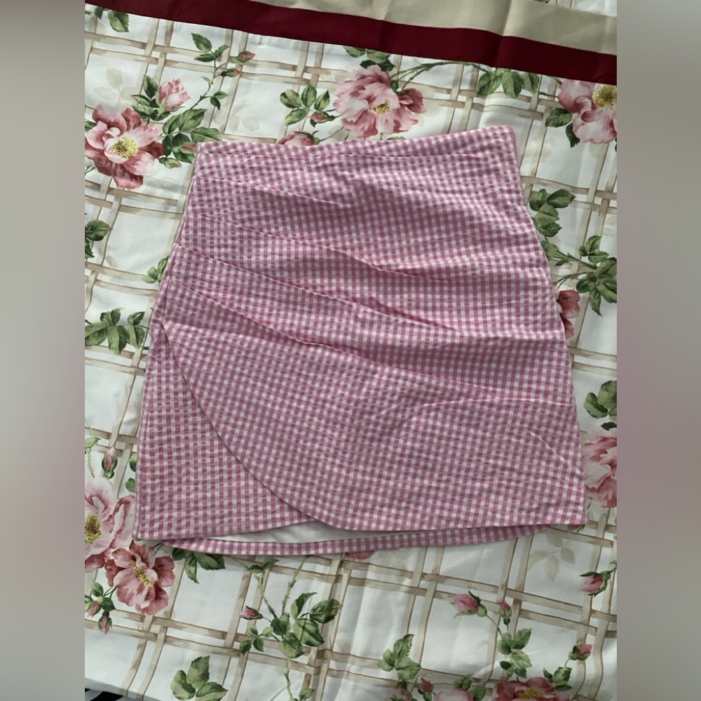 Zara Pink Asymmetrical Gingham Skirt